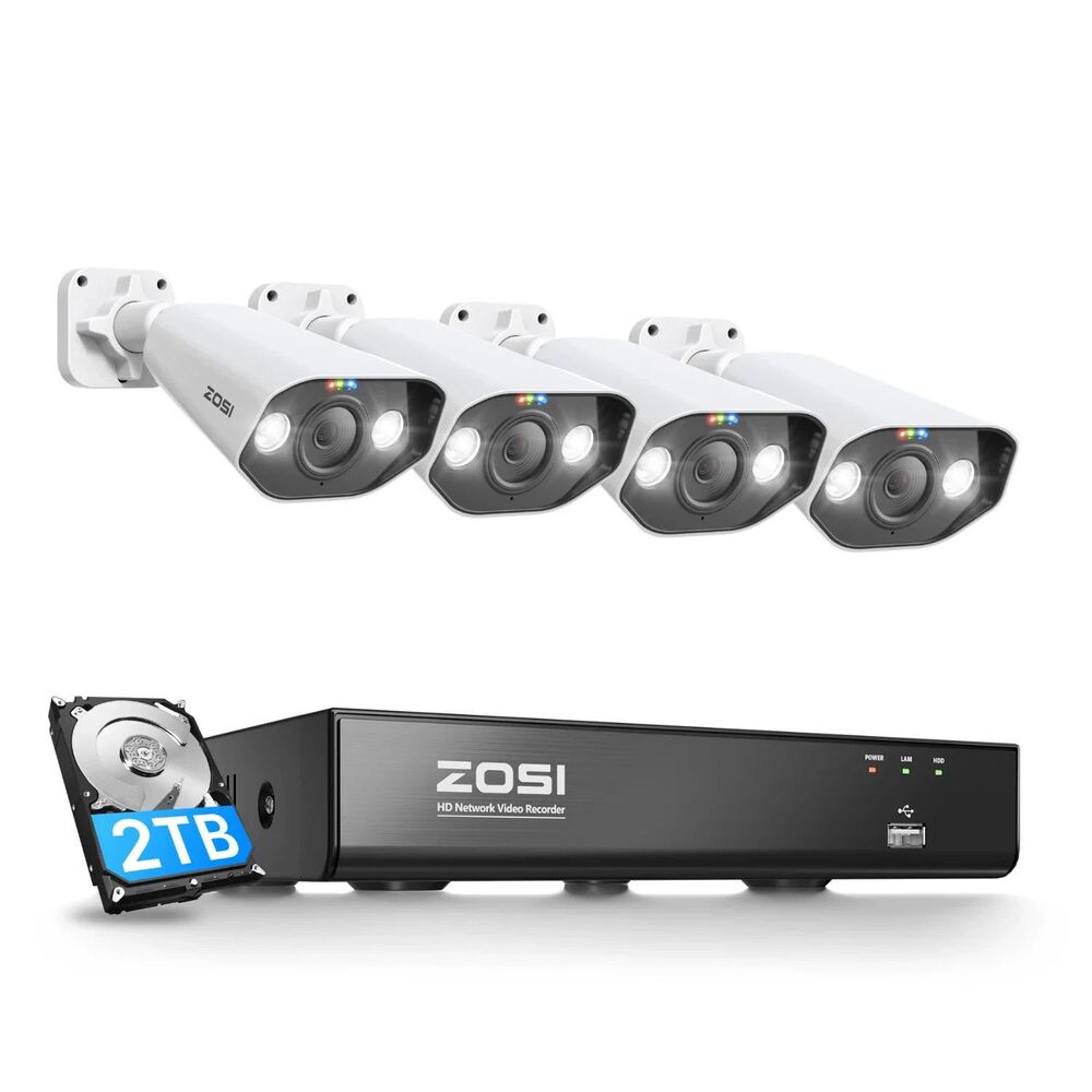 ZOSI C182 4K PoE Security System + 4K 8 Channel PoE NVR + 2TB Hard Drive